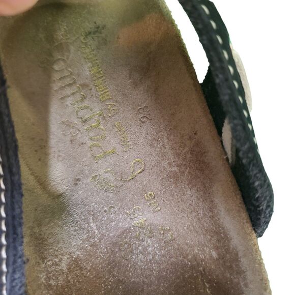 Birkenstock Papillio Leather Nautical Thong Slide Sandals Black White Sz 38 Reg - Picture 4 of 5